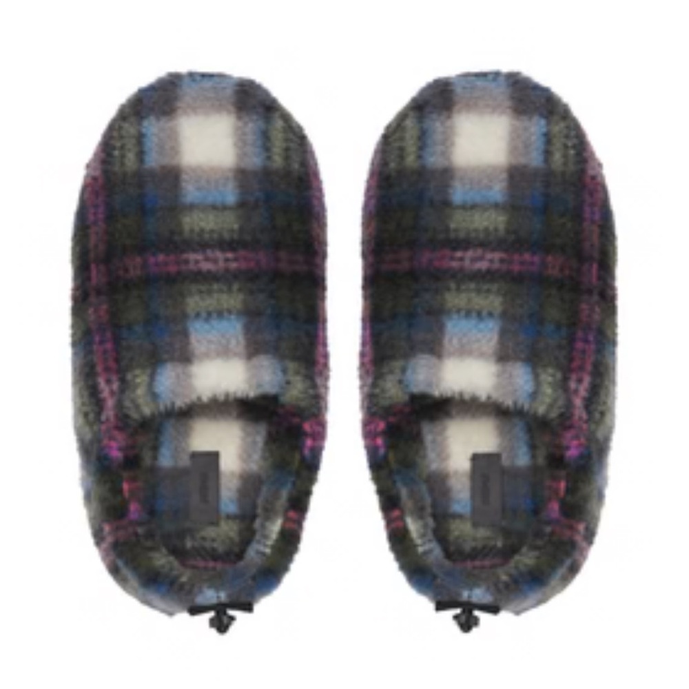 SKIMS FLEECE SLEEP UNISEX SLIPPERS WINE PLAID SZ 39